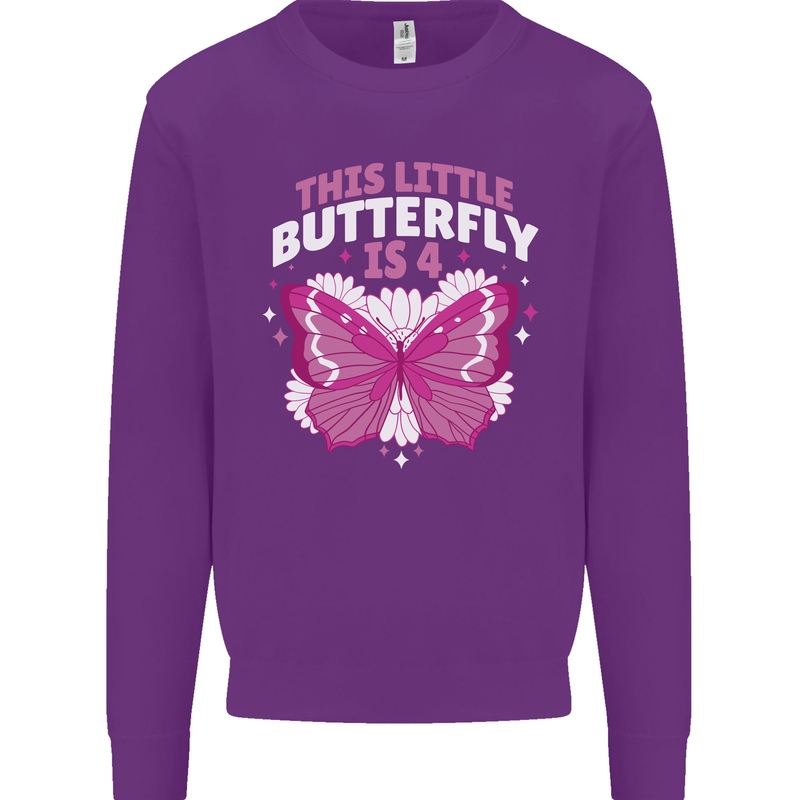 4 Year Old Birthday Butterfly 4th Kids Sweatshirt Jumper Purple