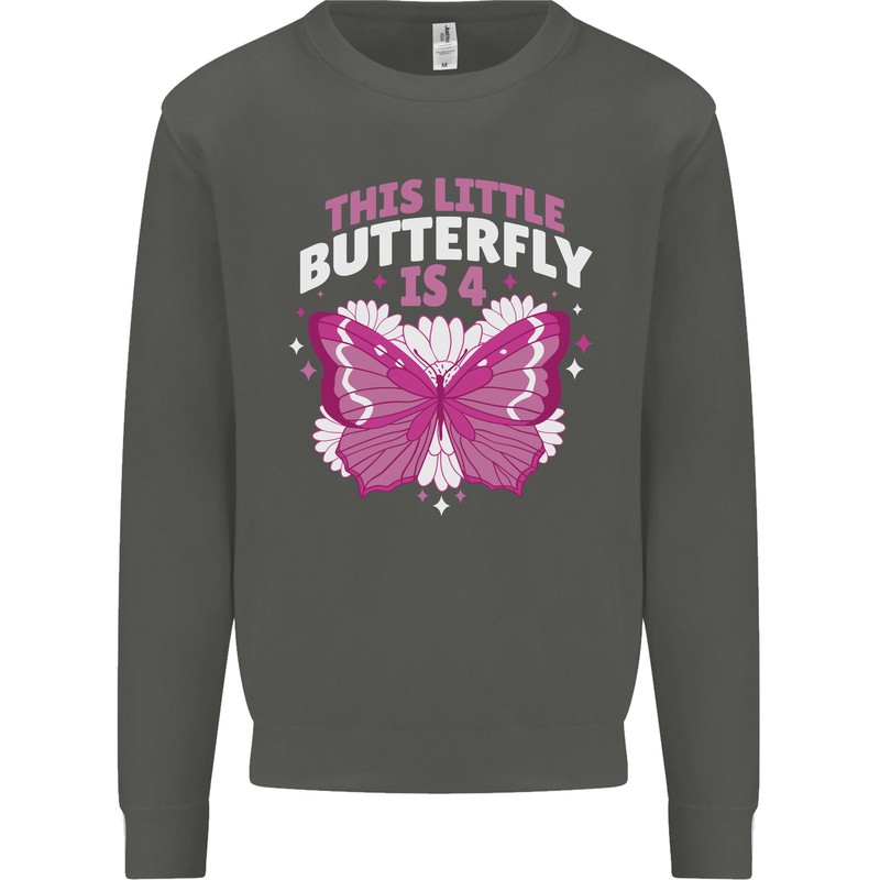 4 Year Old Birthday Butterfly 4th Kids Sweatshirt Jumper Storm Grey