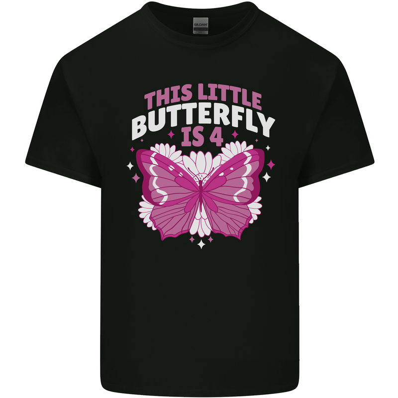 4 Year Old Birthday Butterfly 4th Kids T-Shirt Childrens Black