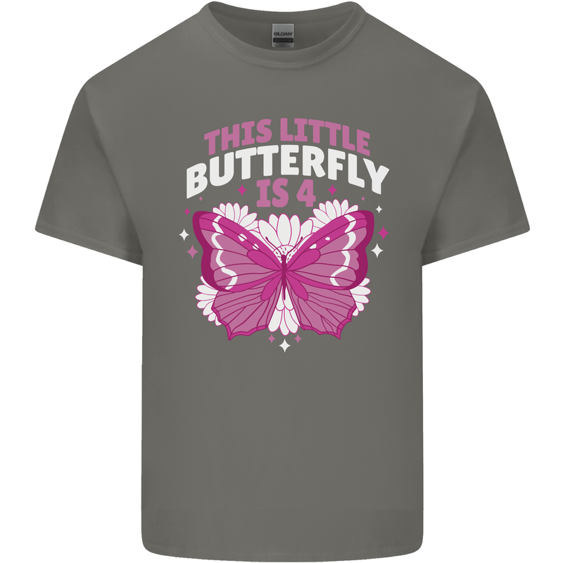 4 Year Old Birthday Butterfly 4th Kids T-Shirt Childrens Charcoal