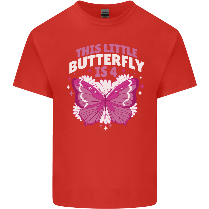 4 Year Old Birthday Butterfly 4th Kids T-Shirt Childrens Red