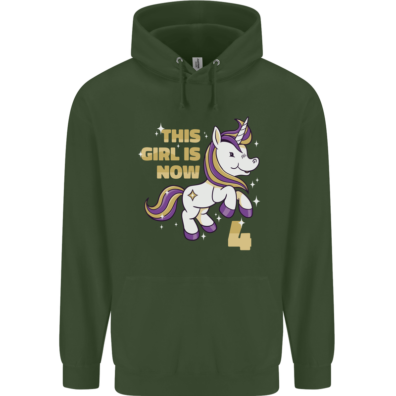 4 Year Old Birthday Girl Magical Unicorn 4th Childrens Kids Hoodie Forest Green