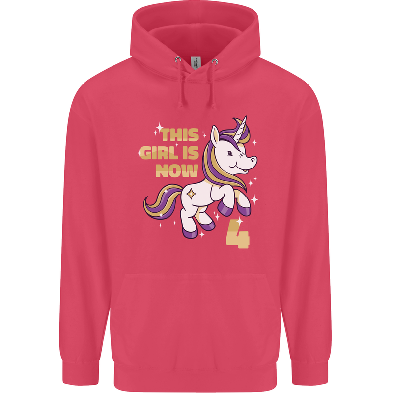 4 Year Old Birthday Girl Magical Unicorn 4th Childrens Kids Hoodie Heliconia
