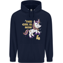 4 Year Old Birthday Girl Magical Unicorn 4th Childrens Kids Hoodie Navy Blue