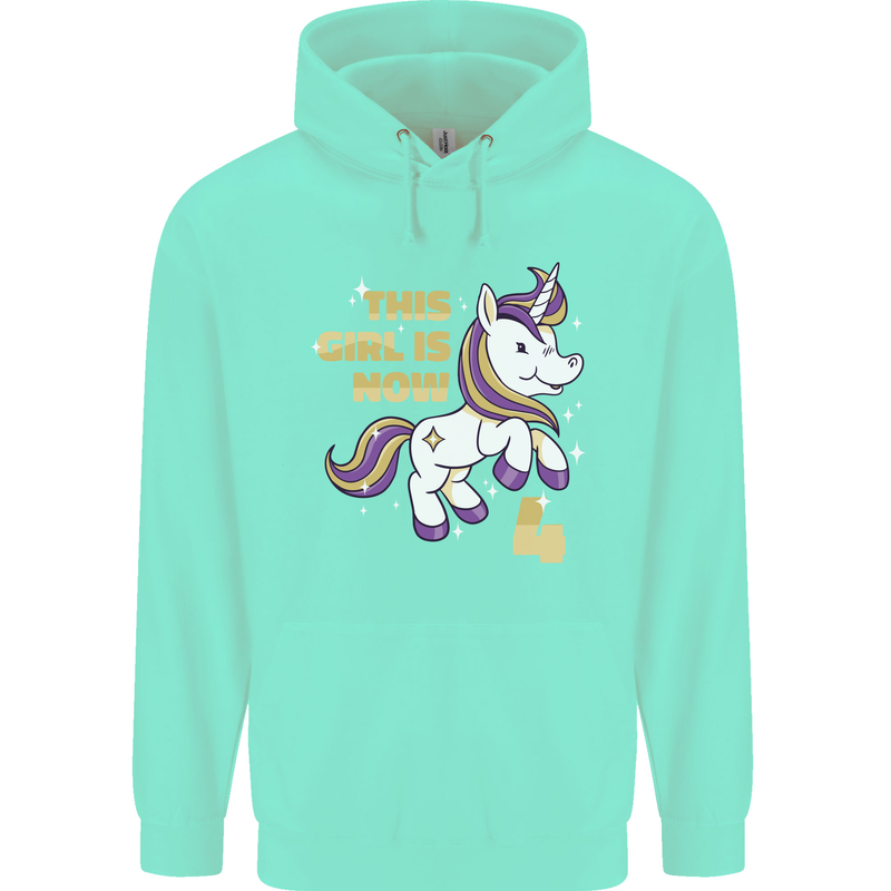 4 Year Old Birthday Girl Magical Unicorn 4th Childrens Kids Hoodie Peppermint