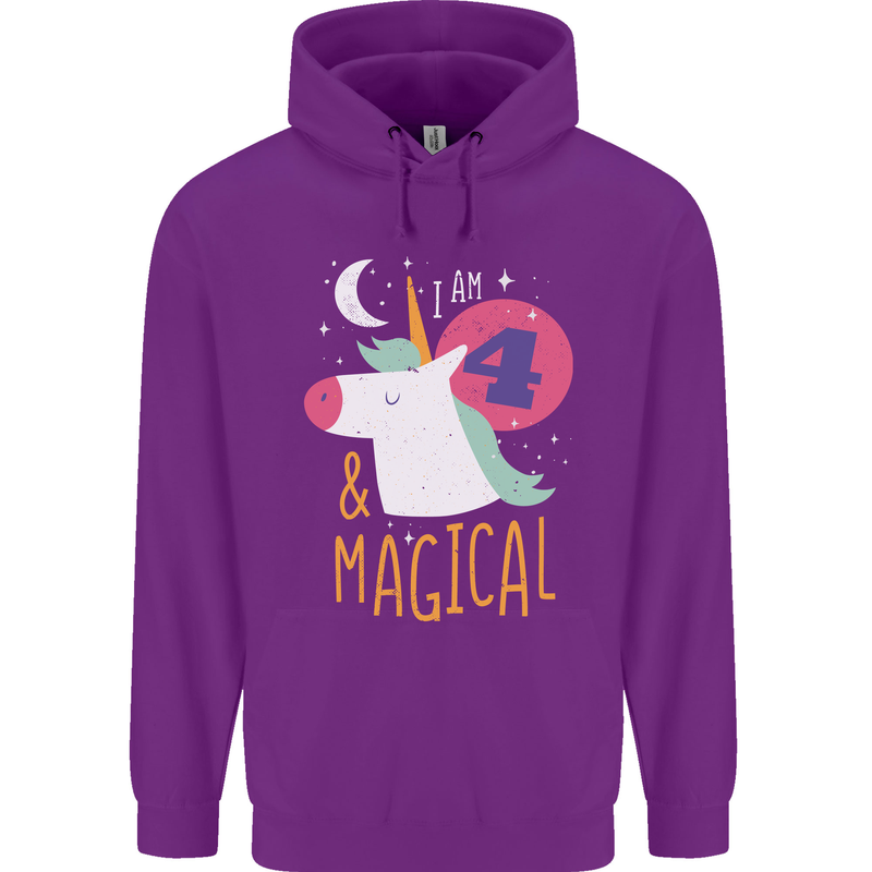 4 Year Old Birthday Girl Magical Unicorn 4th Childrens Kids Hoodie Purple