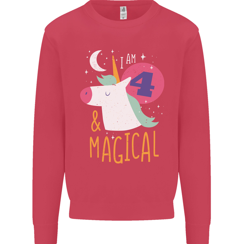 4 Year Old Birthday Girl Magical Unicorn 4th Kids Sweatshirt Jumper Heliconia