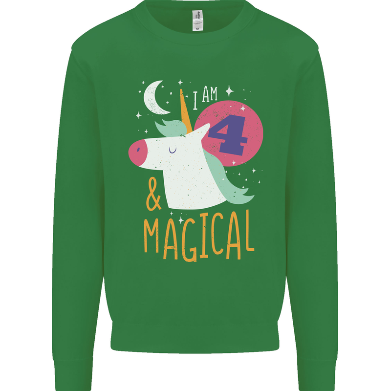 4 Year Old Birthday Girl Magical Unicorn 4th Kids Sweatshirt Jumper Irish Green
