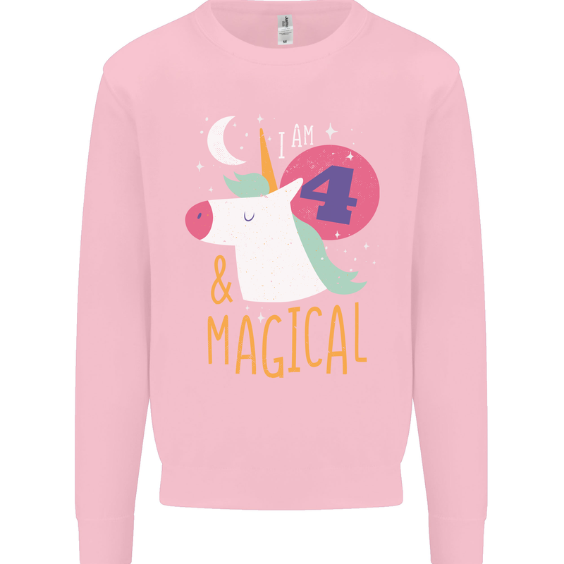 4 Year Old Birthday Girl Magical Unicorn 4th Kids Sweatshirt Jumper Light Pink