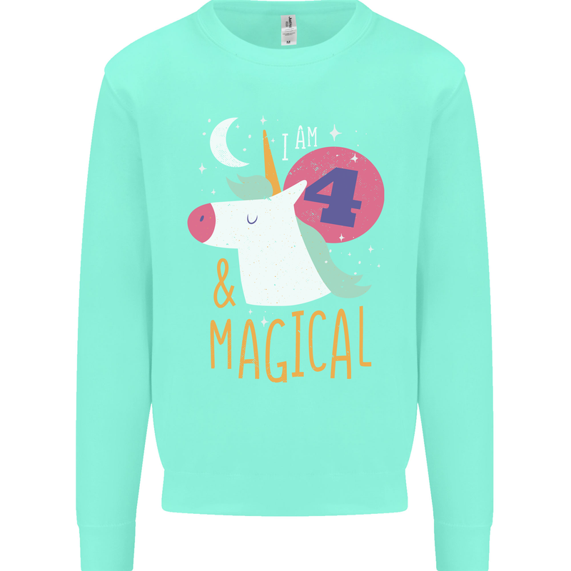 4 Year Old Birthday Girl Magical Unicorn 4th Kids Sweatshirt Jumper Peppermint