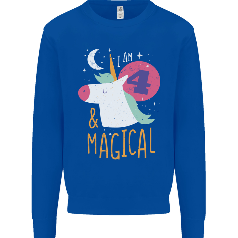 4 Year Old Birthday Girl Magical Unicorn 4th Kids Sweatshirt Jumper Royal Blue