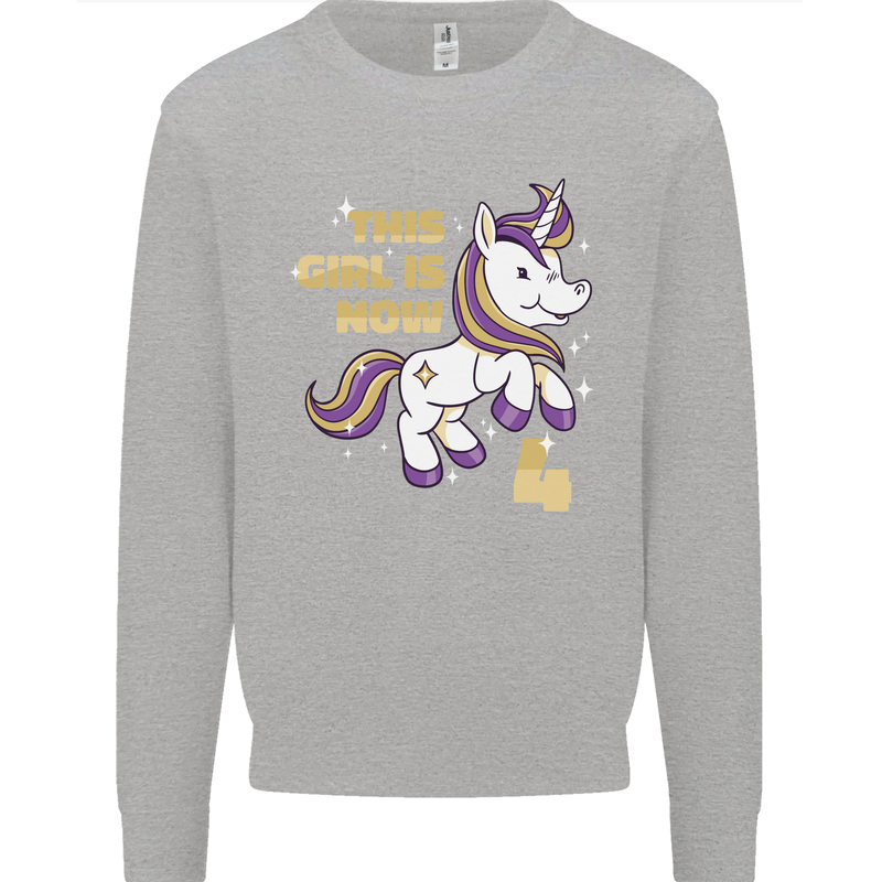 4 Year Old Birthday Girl Magical Unicorn 4th Kids Sweatshirt Jumper Sports Grey
