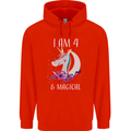 4 Year Old Birthday Magical Unicorn 4th Childrens Kids Hoodie Bright Red