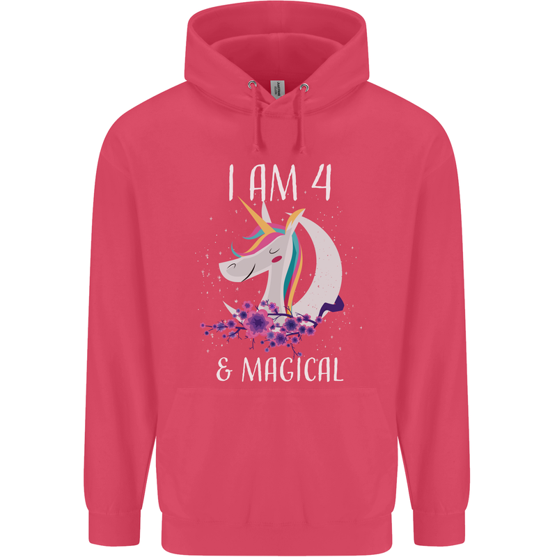 4 Year Old Birthday Magical Unicorn 4th Childrens Kids Hoodie Heliconia
