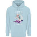 4 Year Old Birthday Magical Unicorn 4th Childrens Kids Hoodie Light Blue