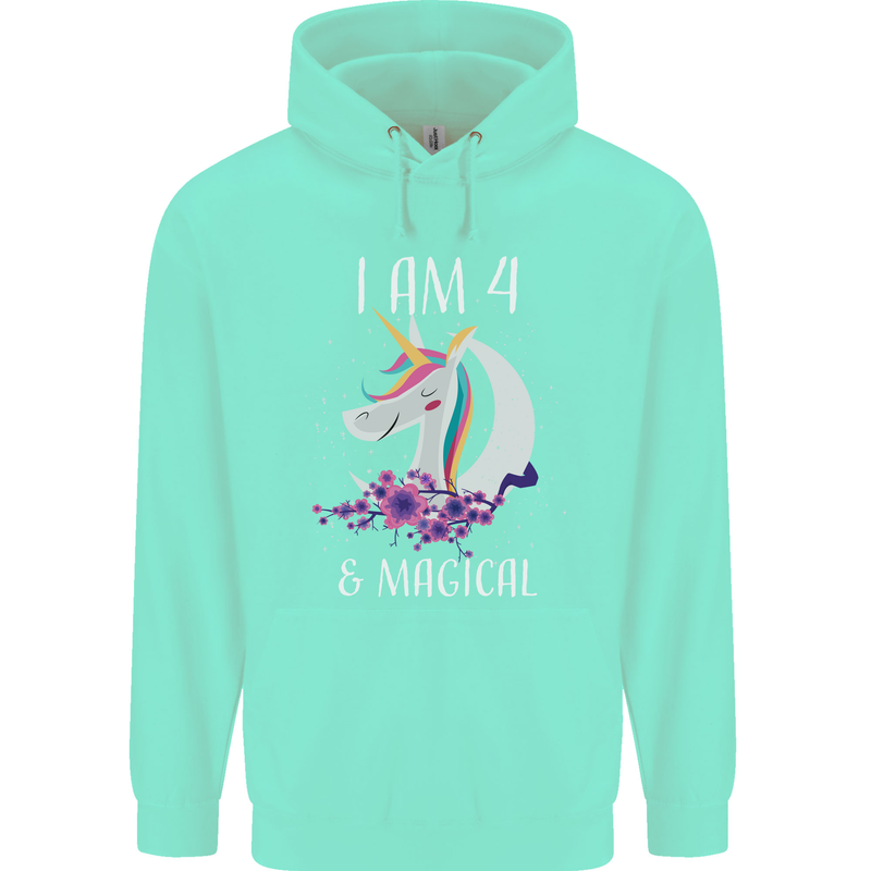 4 Year Old Birthday Magical Unicorn 4th Childrens Kids Hoodie Peppermint