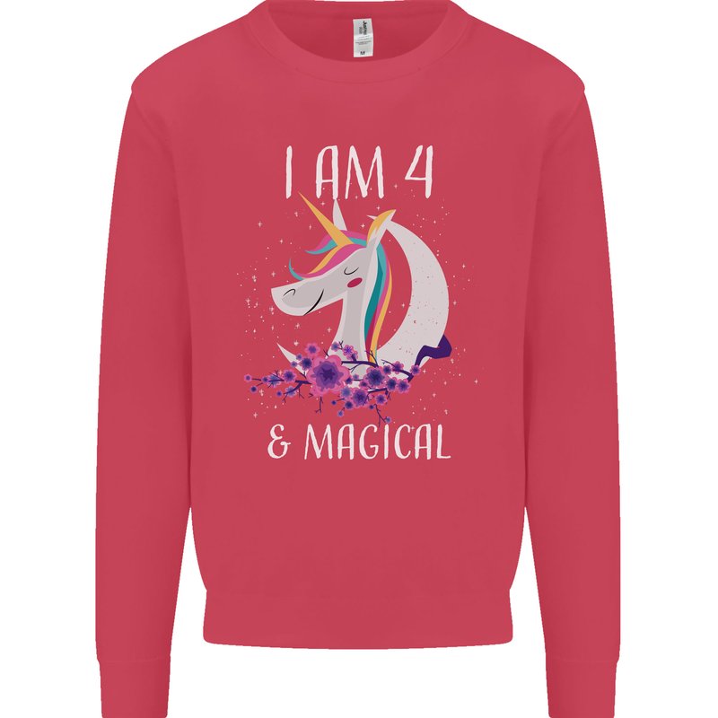4 Year Old Birthday Magical Unicorn 4th Kids Sweatshirt Jumper Heliconia