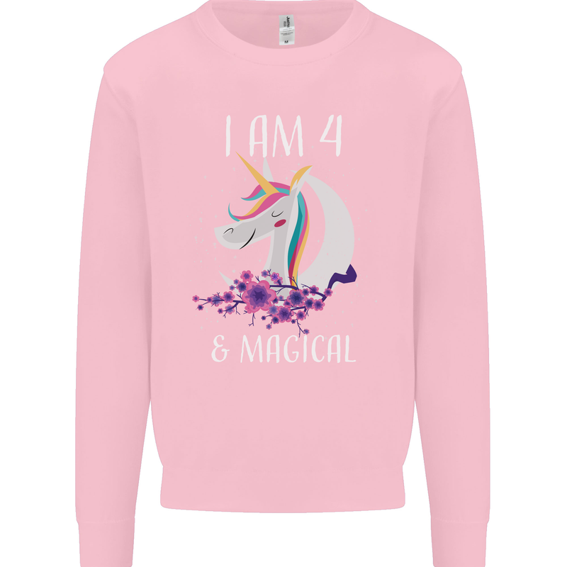 4 Year Old Birthday Magical Unicorn 4th Kids Sweatshirt Jumper Light Pink