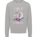 4 Year Old Birthday Magical Unicorn 4th Kids Sweatshirt Jumper Sports Grey