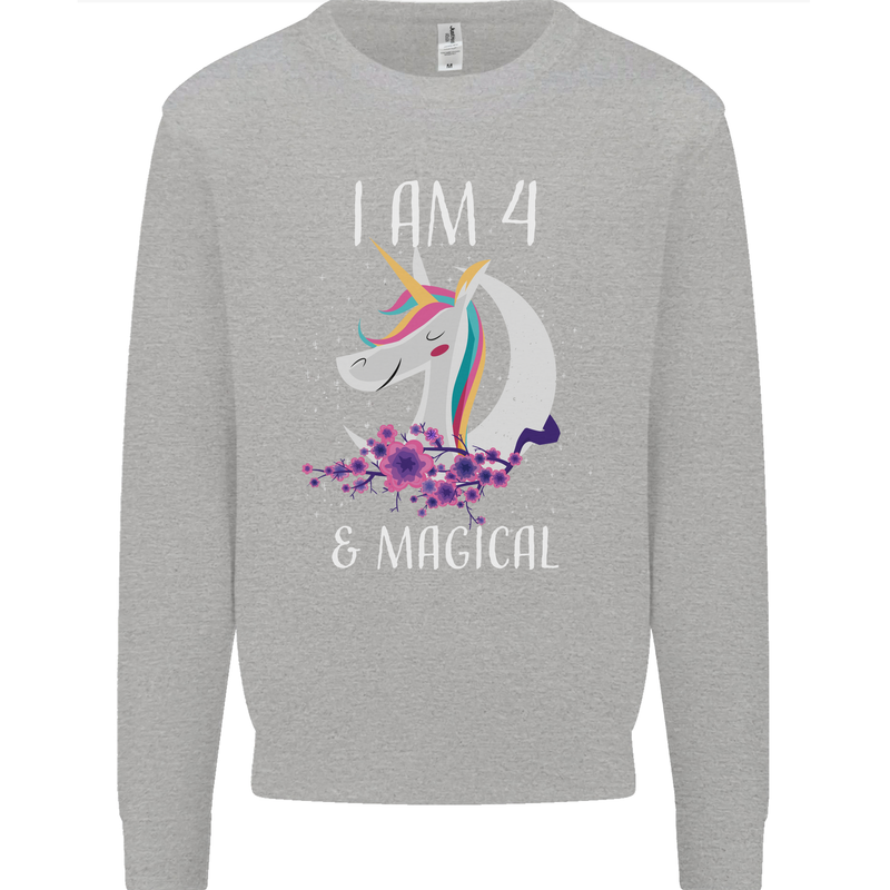 4 Year Old Birthday Magical Unicorn 4th Kids Sweatshirt Jumper Sports Grey