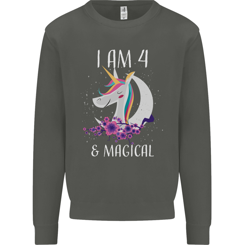 4 Year Old Birthday Magical Unicorn 4th Kids Sweatshirt Jumper Storm Grey