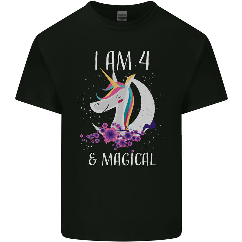 4 Year Old Birthday Magical Unicorn 4th Kids T-Shirt Childrens Black