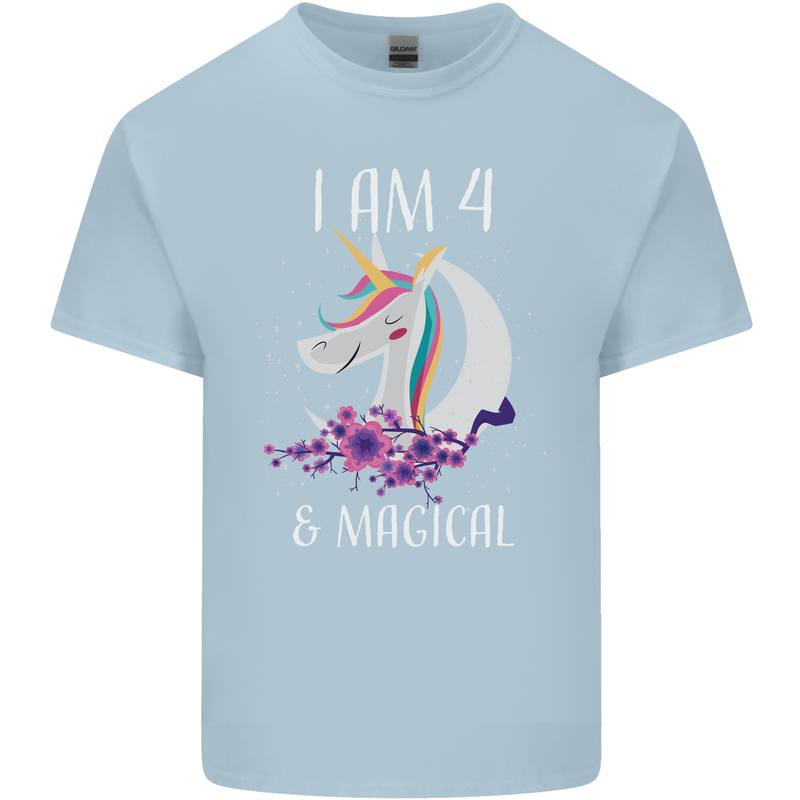 4 Year Old Birthday Magical Unicorn 4th Kids T-Shirt Childrens Light Blue