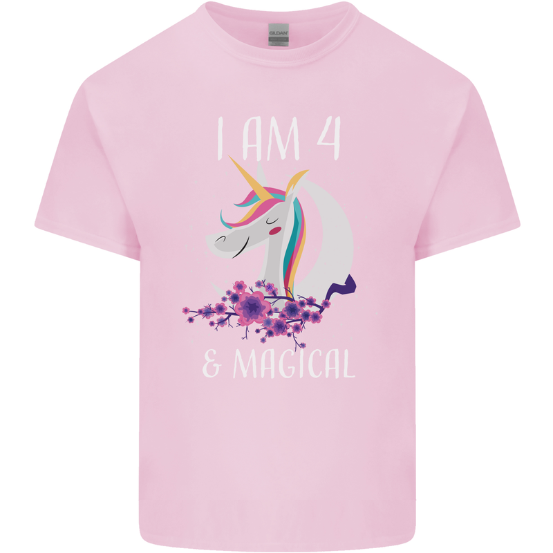 4 Year Old Birthday Magical Unicorn 4th Kids T-Shirt Childrens Light Pink