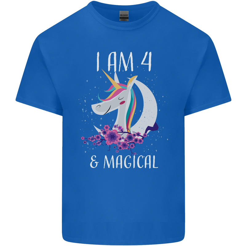 4 Year Old Birthday Magical Unicorn 4th Kids T-Shirt Childrens Royal Blue