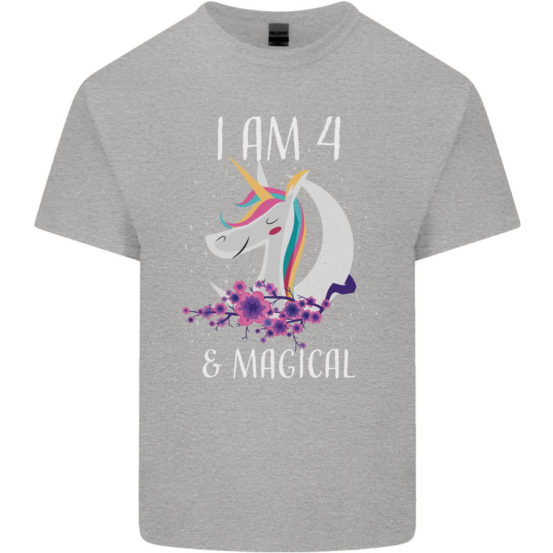 4 Year Old Birthday Magical Unicorn 4th Kids T-Shirt Childrens Sports Grey