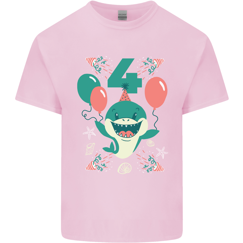 4th Shark Birthday 4 Years Old Kids T-Shirt Childrens Light Pink