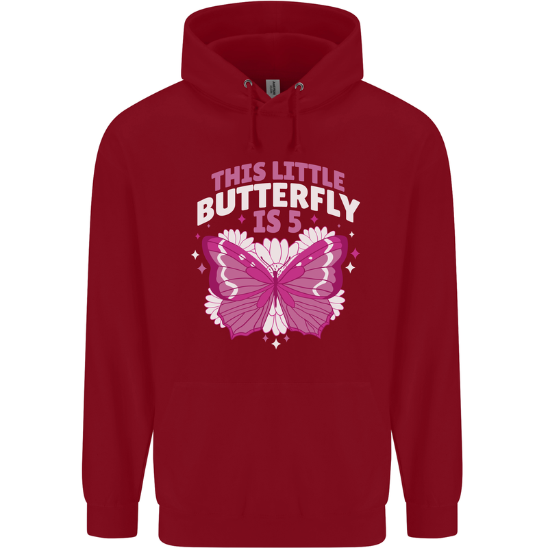 5 Year Old Birthday Butterfly 5th Childrens Kids Hoodie Red