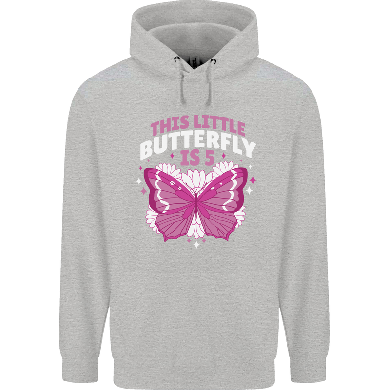 5 Year Old Birthday Butterfly 5th Childrens Kids Hoodie Sports Grey