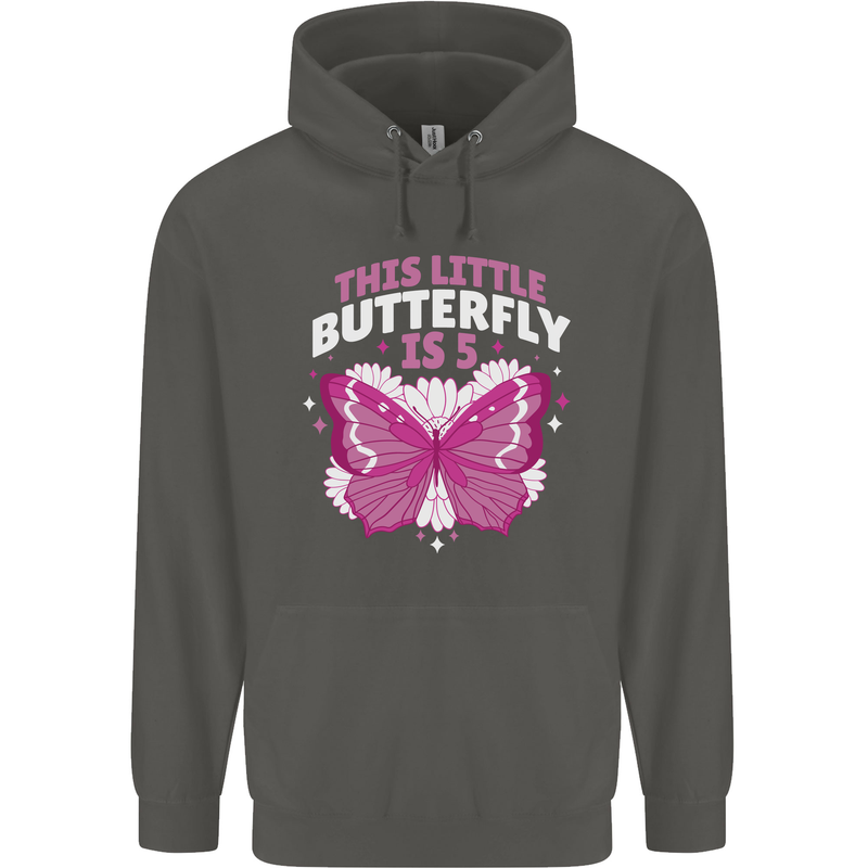 5 Year Old Birthday Butterfly 5th Childrens Kids Hoodie Storm Grey