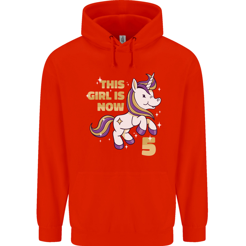 5 Year Old Birthday Girl Magical Unicorn 5th Childrens Kids Hoodie Bright Red