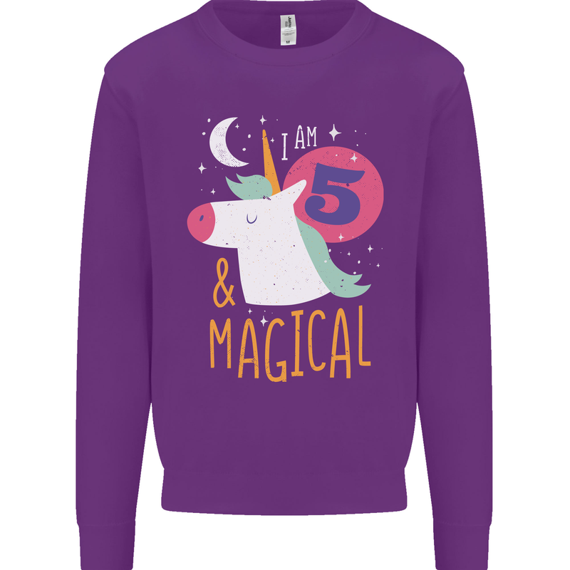 5 Year Old Birthday Girl Magical Unicorn 5th Kids Sweatshirt Jumper Purple