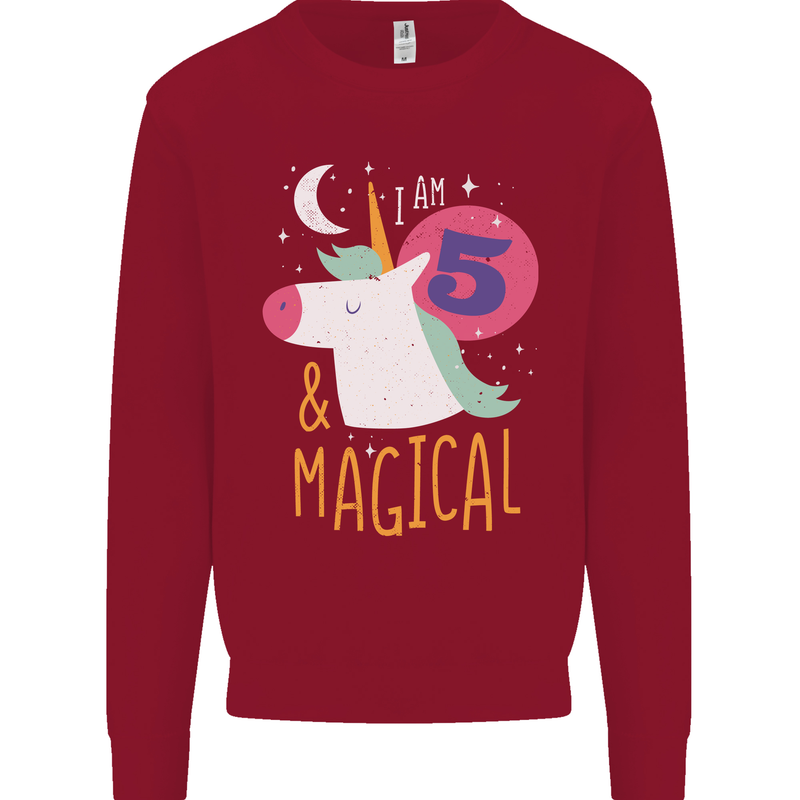 5 Year Old Birthday Girl Magical Unicorn 5th Kids Sweatshirt Jumper Red