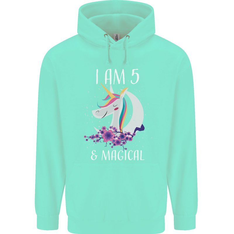 5 Year Old Birthday Magical Unicorn 5th Childrens Kids Hoodie Peppermint