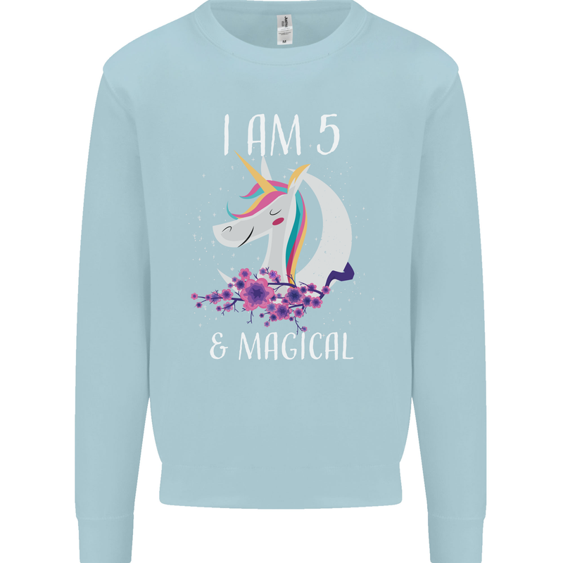 5 Year Old Birthday Magical Unicorn 5th Kids Sweatshirt Jumper Light Blue