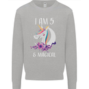 5 Year Old Birthday Magical Unicorn 5th Kids Sweatshirt Jumper Sports Grey