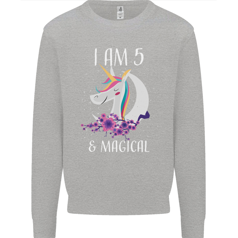 5 Year Old Birthday Magical Unicorn 5th Kids Sweatshirt Jumper Sports Grey