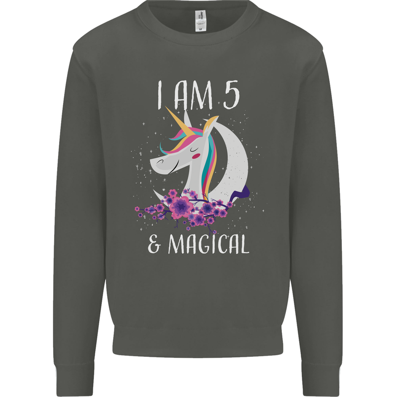 5 Year Old Birthday Magical Unicorn 5th Kids Sweatshirt Jumper Storm Grey