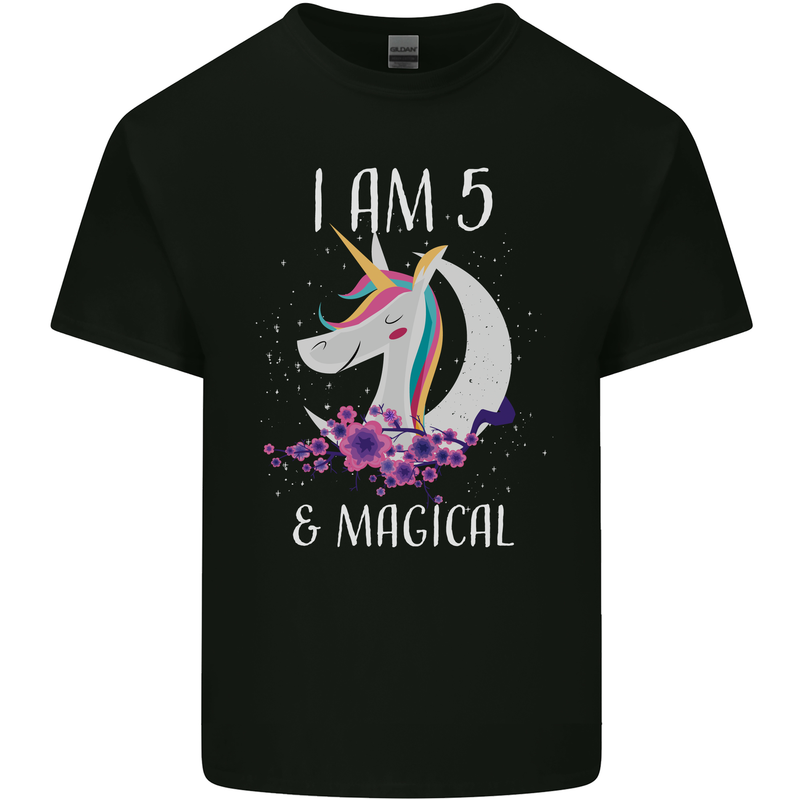 5 Year Old Birthday Magical Unicorn 5th Kids T-Shirt Childrens Black