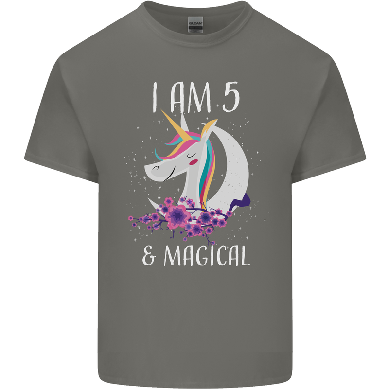 5 Year Old Birthday Magical Unicorn 5th Kids T-Shirt Childrens Charcoal
