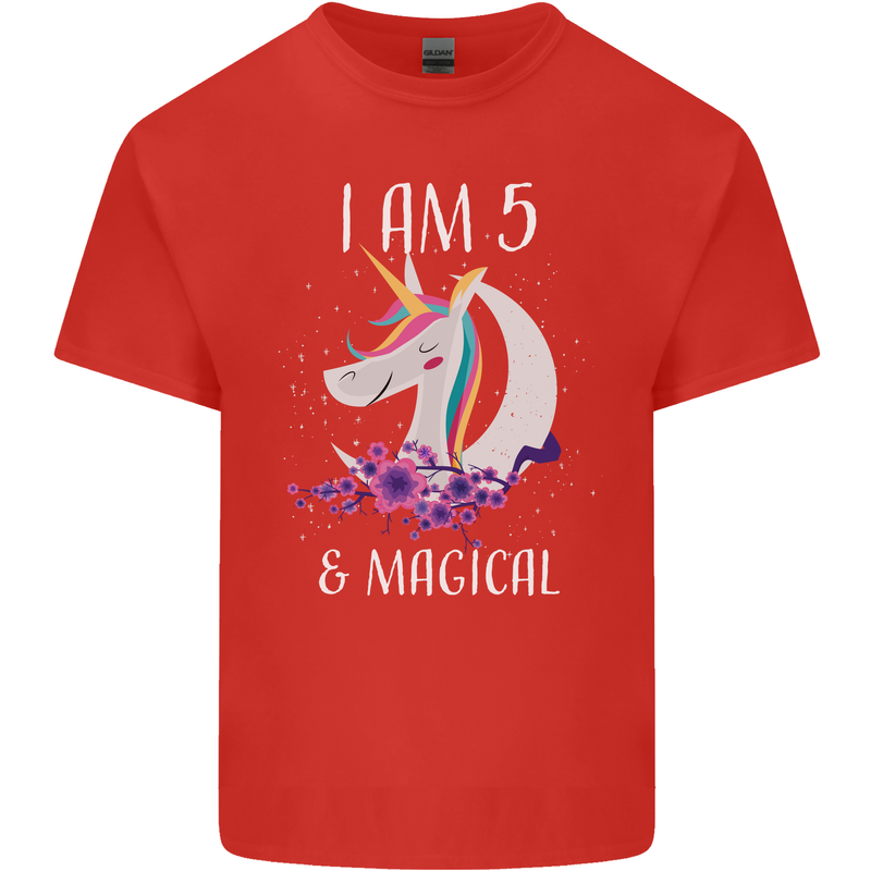 5 Year Old Birthday Magical Unicorn 5th Kids T-Shirt Childrens Red