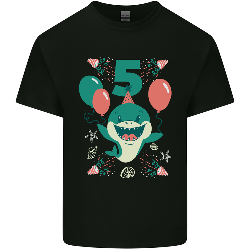 5th Shark Birthday 5 Years Old Kids T-Shirt Childrens Black