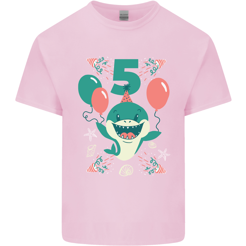 5th Shark Birthday 5 Years Old Kids T-Shirt Childrens Light Pink