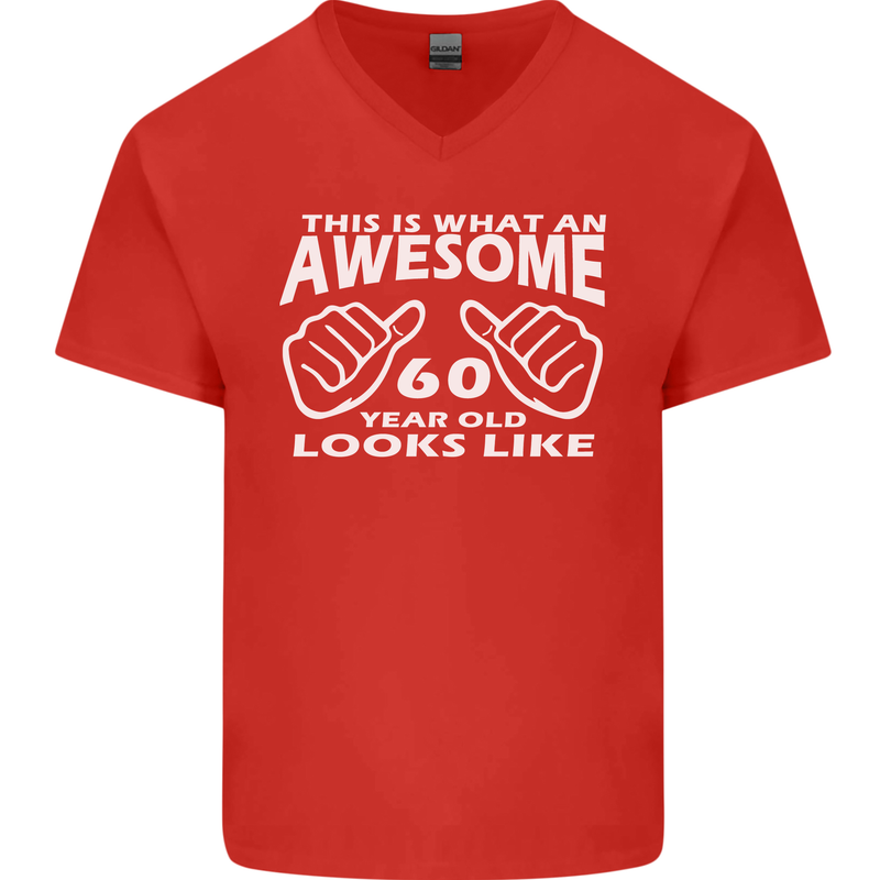 60th Birthday 60 Year Old This Is What Mens V-Neck Cotton T-Shirt Red