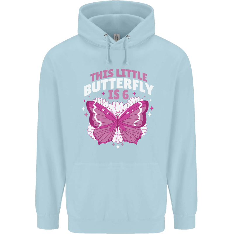6 Year Old Birthday Butterfly 6th Childrens Kids Hoodie Light Blue