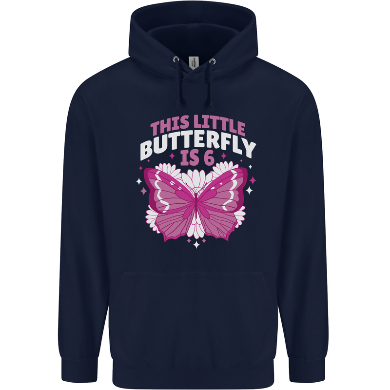 6 Year Old Birthday Butterfly 6th Childrens Kids Hoodie Navy Blue